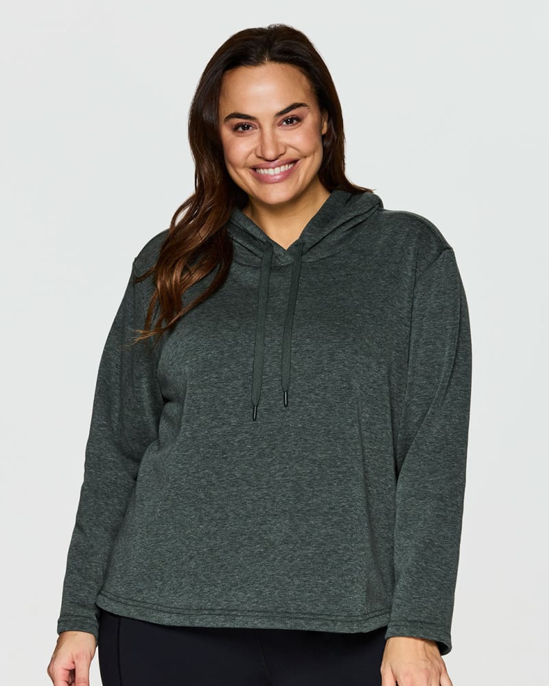 Front of a model wearing a size 1X Ashland Fleece Zip Sweatshirt in Dark Green by RBX Active. | dia_product_style_image_id:244664